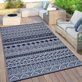 GAOMON Outdoor Rug Waterproof 8'x10', Reversible Outdoor Plastic Straw Rug, Boho Patio Rug, Indoor Outdoor Carpet, RV Mat Outside for Patio, Camp, Picnic, Balcony, Deck, Dark Blue/White(Bohemia) by GAOMON