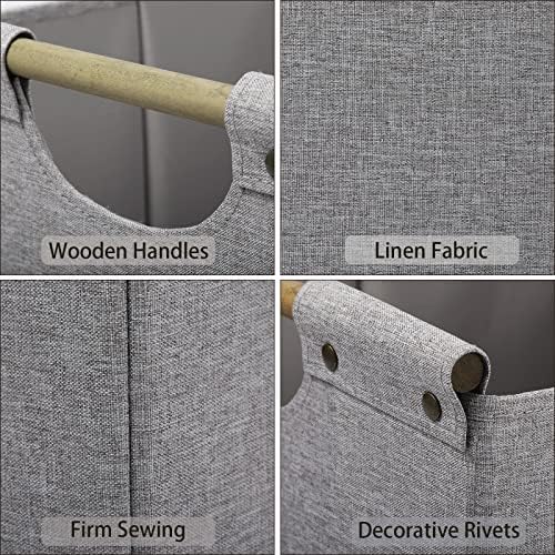HOONEX Collapsible Storage Bins, 13x13x13in Storage Cubes Linen Fabric, 3 Pack, Storage Baskets with Wooden Carry Handles and Sturdy Heavy Cardboard, for Home, Office, Car, Nursery, Light Grey - Image 5