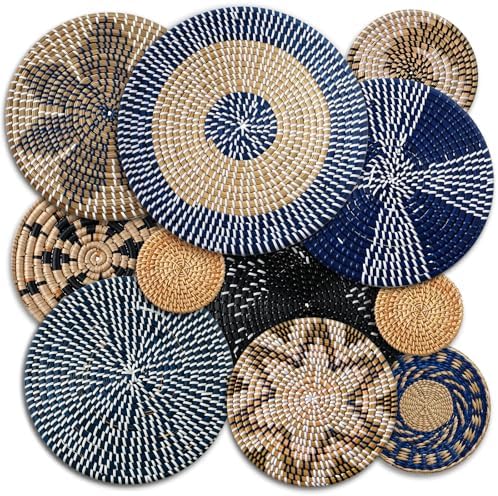 Tatuo 11 Pcs Boho Wall Basket Decor Woven Wall Hanging Art, Blue by Tatuo