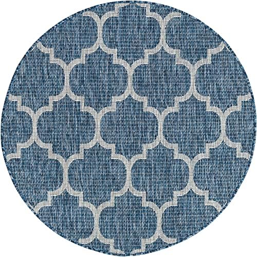 Unique Loom Outdoor Trellis Collection Area Rug - Trellis (Round 4' 0" x 4' 0", Navy Blue/ Ivory) - Image 3