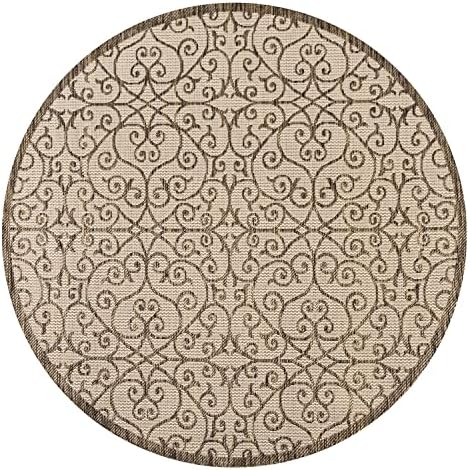 Eyely Filigree Weave Round Rug 5 Ft Beige/Brown, Indoor Outdoor Rug - Image 3