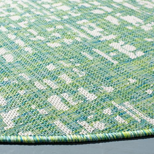 SAFAVIEH Washable Rug Outdoor Courtyard Collection - 6'7" Round, Green Blue & Ivory, Non-Shedding & Easy Cleaning, Ideal for Patio, Backyard, Mudroom (CY8451-55721) - Image 3