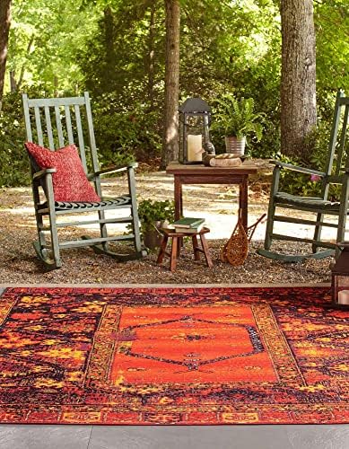 Unique Loom Outdoor Tribal Collection Area Rug - Quepos (7' 10" Square, Multi/ Black) - Image 4