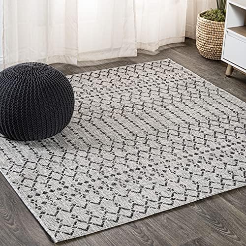 Eyely Moroccan Woven Square Rug 5X5 Light Gray/Black, Indoor Outdoor Rug by eyely