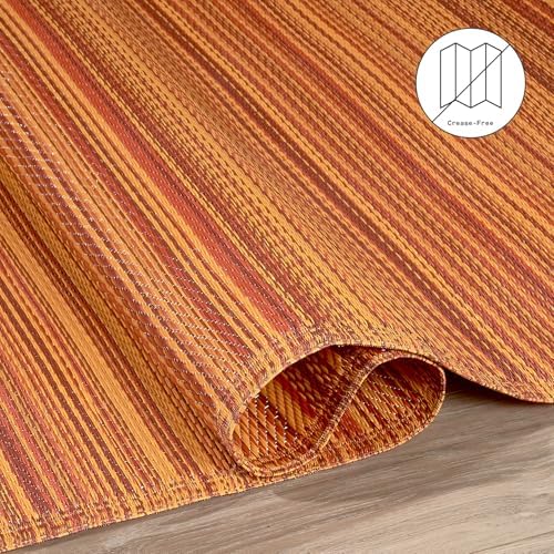 Fab Habitat Stripe Coastal Colorful Outdoor Rug - Waterproof, Crease-Free Fade Resistant, Reversible - Recycled Plastic - Patio Porch Balcony Deck Yard Garden - Cancun Terracotta - 6x9 ft - Image 5