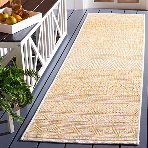 SAFAVIEH Washable Rug Outdoor Courtyard Collection - 2'3" x 8' Runner, Beige & Gold, Non-Shedding & Easy Cleaning, Ideal for Patio, Entryway, Mudroom, Hallway, Kitchen (CY8196-56012) - Image 2