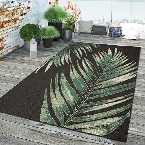 Paco Home Outdoor Rug Black Green with Floral Palm Leaf Design Waterproof, Size: 4'7" x 6'7" - Image 5