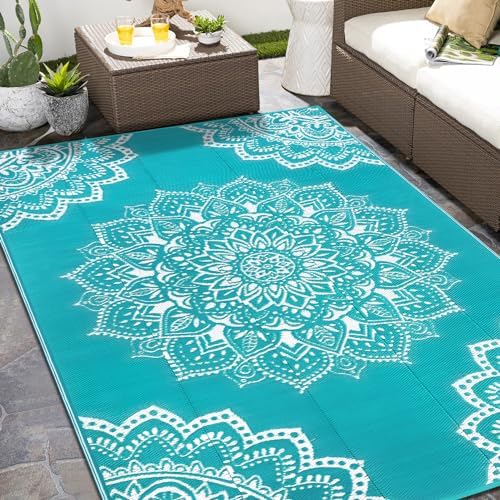 Yamaziot Waterproof Outdoor Rug 6x9 ft, Reversible Plastic Straw Rug for Patio Clearance, Camping, RV Mat, Large Outside Rug Carpet for Porch, Deck, Backyard, Balcony, Picnic (Blue) by Yamaziot