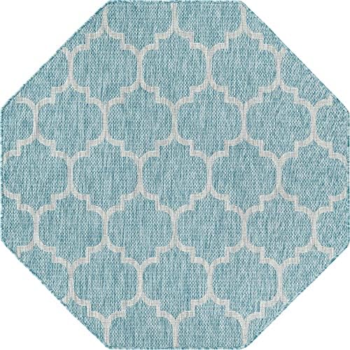 Unique Loom Outdoor Trellis Collection Area Rug - Trellis (Octagon 5' 0" x 5' 0", Aquamarine/ Gray) - Image 3