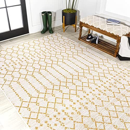 Eyely Moroccan Woven Area Rug 8X10 Cream/Yellow, Indoor Outdoor Rug - Image 5
