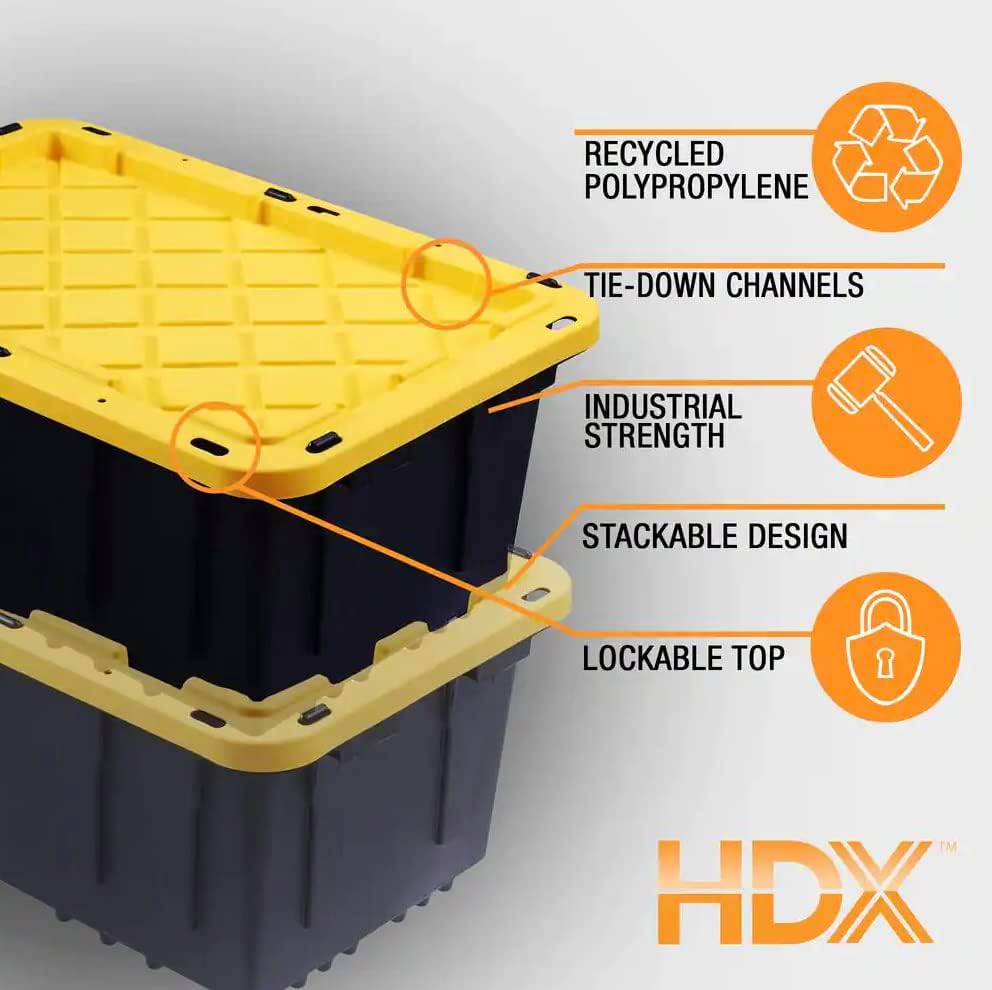 HDX Tough Polypropylene Plastic 27 Gal. Storage Tote in Black (5-Pack) - Image 3
