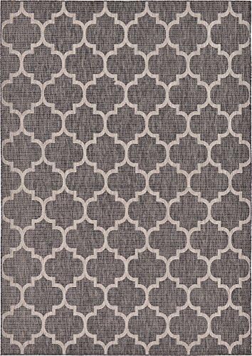 Unique Loom Outdoor Trellis Collection Area Rug (7' 10" x 11' 4" Rectangle, Black/ Ivory) - Image 3