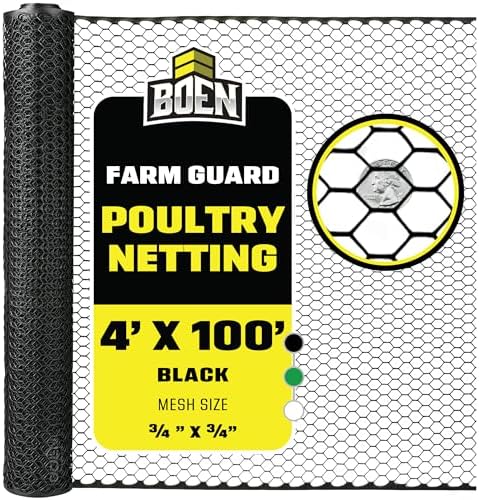 Black Plastic Chicken Wire 4'x100', Hex Poultry Netting Garden Fence Roll by BOENProducts