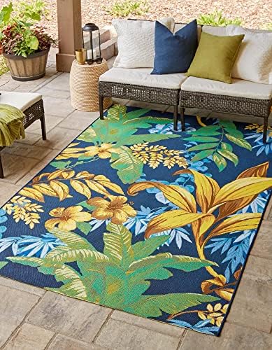 Unique Loom Outdoor Botanical Collection Area Rug - Calypso (7' 10" x 10' Rectangle, Multi/ Light Blue) by UniqueLoom