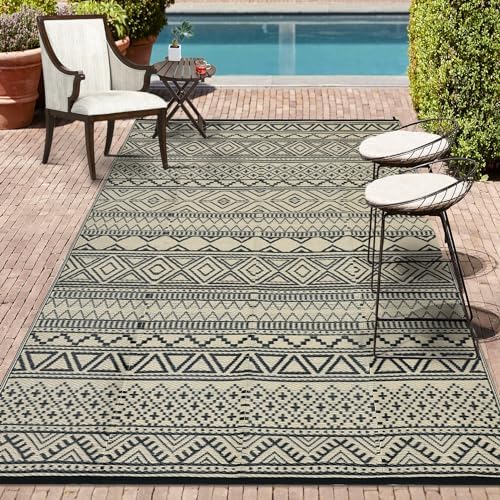 GAOMON Outdoor Rug Waterproof 8'x10', Reversible Outdoor Plastic Straw Rug, Boho Patio Rug, Indoor Outdoor Carpet, RV Mat Outside for Patio, Camp, Picnic, Balcony, Deck, Black/Coffee(Bohemia) - Image 6