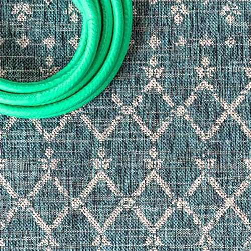 Eyely Moroccan Textured Weave Area Rug 6X9 Teal/Gray, Indoor Outdoor Rug - Image 5