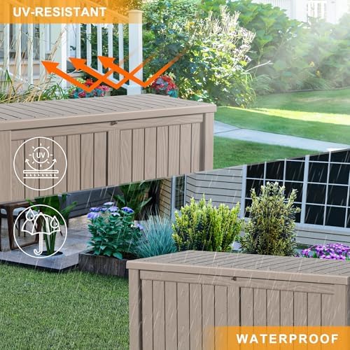 Outdoor Waterproof Resin Storage Deck Box Lockable Outside Bench UV Resistant Bin Patio Porch Furniture Pool Float Garden Tool Cushion (Grey, 150 Gallon) - Image 5