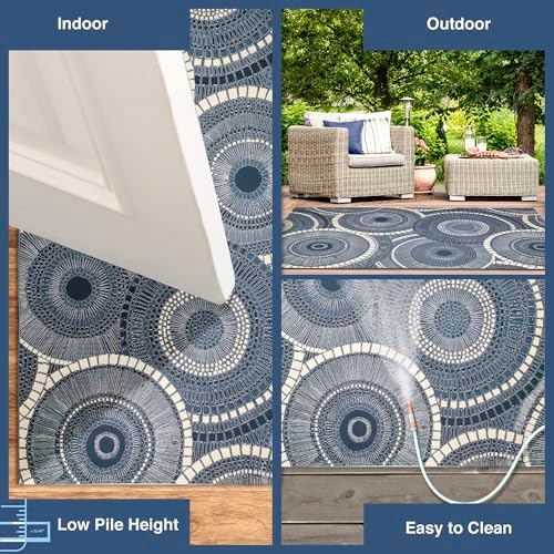 Liora Manne Marina Indoor/Outdoor Power Loomed Synthetic Blend Low Profile Area Rug - Transitional Geometric Casual Medallion Colorful (Circles Delft) (7'10" x 9'10") - Image 3