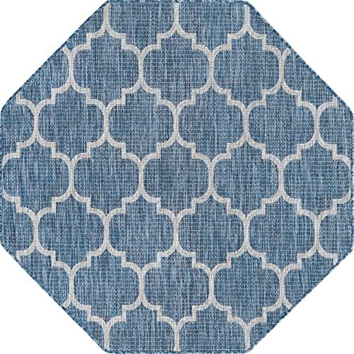 Unique Loom Outdoor Trellis Collection Area Rug - Trellis (Octagon 5' 0" x 5' 0", Navy Blue/ Ivory) - Image 3