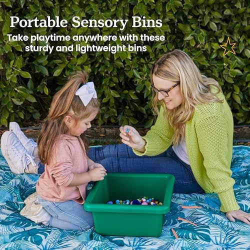 ECR4Kids Stackable Square Bins with Non-Snap Lids, Multipurpose Organization, Green, 2-Pack - Image 3