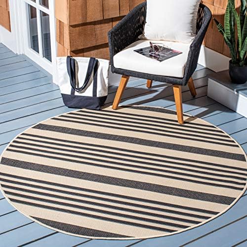 SAFAVIEH Courtyard Outdoor Round Rug 6'7", Black & Bone CY6062-216 by Unknown