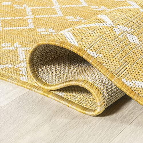 Eyely Moroccan Textured Weave Area Rug 4X6 Yellow/Cream, Indoor Outdoor Rug - Image 6