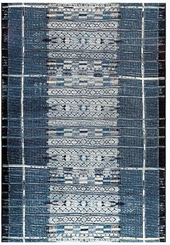 Liora Manne Marina Indoor Outdoor Rug - Tribal Design, Comfortable & Durable, Power Loomed, Polypropylene Material, UV Stabilized, Tribal Stripe Denim, 1'11" x 4'11" by LushDecor