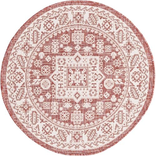 Rugs.com - Outdoor Aztec Rug – 3 Ft Round Rust Red Easy-Clean Indoor/Outdoor Rug – Weather Resistant for Patios, Decks, and Porches - Image 3
