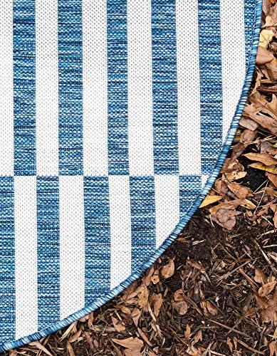 Unique Loom Outdoor Striped Collection Area Rug - Striped (4' 1" Round, Blue/Ivory) - Image 7