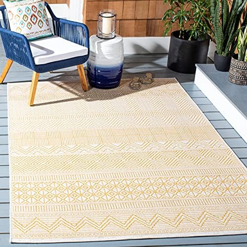 SAFAVIEH Washable Rug Outdoor Courtyard Collection - 9' x 12', Beige & Gold, Non-Shedding & Easy Cleaning, Ideal for Patio, Backyard, Mudroom (CY8196-56012) by Unknown
