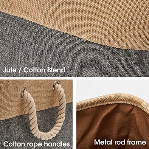 EZOWare 3-Pack Collapsible Storage Bins Basket Foldable Canvas Fabric Cubes Boxes with Handles for Kids Babies Nursery Room Toys Organizer (13 x 13 x 13 inches) - Gray and Beige - Image 6