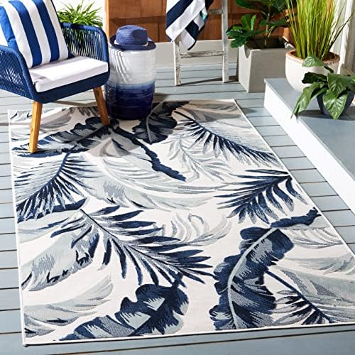 SAFAVIEH Washable Rug Outdoor Cabana Collection - 6'5" Square, Ivory & Navy, Non-Shedding & Easy to Clean, Ideal for Patio, Backyard, Mudroom (CBN452A) by SAFAVIEH