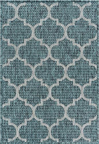 Unique Loom Outdoor Trellis Collection Area Rug (2' 2" x 3' 1" Rectangle, Teal/ Gray) - Image 3
