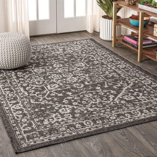 Eyely Filigree Textured Weave Round Rug 5 Ft Navy/Beige, Indoor Outdoor Rug - Image 4