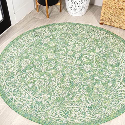 JONATHAN Y Weave Floral Indoor Outdoor Round Area Rug 5 Ft Cream/Green, Tela Bohemian Textured for Backyard, Patio, Porch, Easy-Cleaning, High Traffic, Pet-Friendly, Non-Shedding (SMB100F-5R) by JONATHANY
