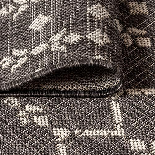 Eyely Moroccan Textured Weave Round Rug 4 Ft Black/Gray, Indoor Outdoor Rug - Image 6