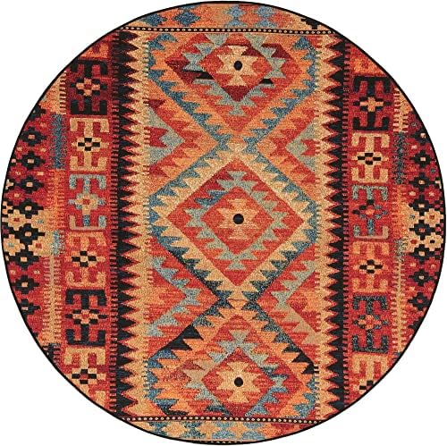 Unique Loom Outdoor Tribal Collection Area Rug - Tortuguero (5' 1" Round Multi/Blue) - Image 3