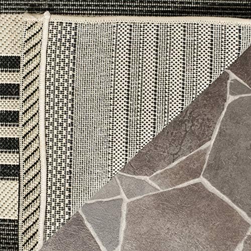 SAFAVIEH Courtyard Collection CY6062 Stripe Indoor/ Outdoor Non-Shedding Easy--Cleaning Patio Backyard Porch Deck Mudroom Accent Area--Rug, 4' x 5'7", Black / Bone - Image 4