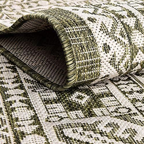 Rugs.com Outdoor Aztec Collection Rug – 8' x 11' Green Flatweave Rug Perfect for Living Rooms, Large Dining Rooms, Open Floorplans - Image 4