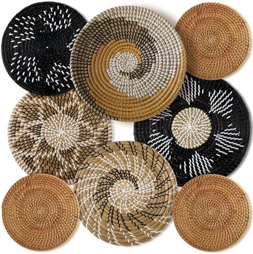 Xuhal 8 Pcs Boho Wall Basket Decor Decorative Bulrush Woven Basket Wall Decor Rustic Farmhouse Hanging Baskets for Kitchen Rustic Home Summer Decorations(Vintage) by Xuhal