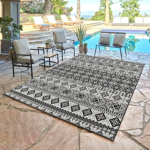 Gertmenian Indoor Outdoor Bohemian Area Rug - 5x7 Standard, Fade Resistant, Ideal for High Traffic in Living Room, Bedroom, Patio - Moroccan, Black, 27105 - Image 2