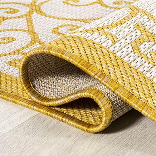 Eyely Filigree Textured Weave Area Rug 4X6 Cream/Yellow, Indoor Outdoor Rug - Image 7
