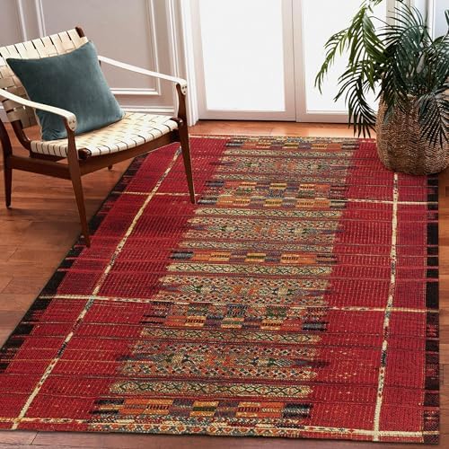 Liora Manne Marina Low Profile Durable Indoor/Outdoor Woven Rug- Tribal Stripe Red 7'10" x 9'10" by LushDecor