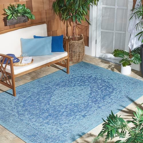 SAFAVIEH Washable Rug Outdoor Courtyard Collection - 6'7" Square, Navy & Aqua Blue, Non-Shedding & Easy Cleaning, Ideal for Patio, Backyard, Mudroom (CY8720-39421) by Unknown