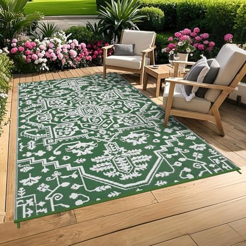 Outdoor Rugs Boho Large Outdoor Rug 9x18 Plastic Carpet RV Mat Carpet for Patio, Outside Entry, Backyard, Deck, Bench, Picnic, Camper，Green - Image 4