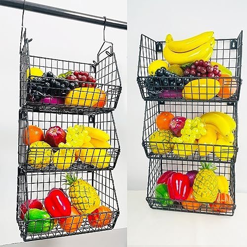 3 Tier Hanging Foldable Wire Baskets Closet Organizer Clothes Shelves Countertop Caddy Bin Wall Mount Shelf Storage Basket for Clothing Handbags Snacks Drinks Fruits - Image 4