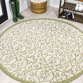 Eyely Filigree Weave Round Rug 5 Ft Green/Cream, Indoor Outdoor Rug by eyely