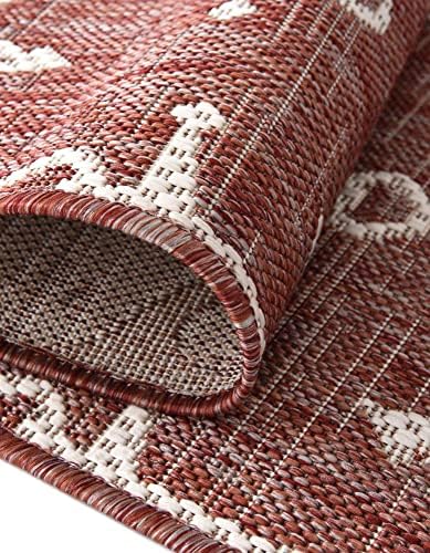 Unique Loom Outdoor Coastal Collection Area Rug - Ahoy (5' 3" Octagon, Rust Red/ Ivory) - Image 6