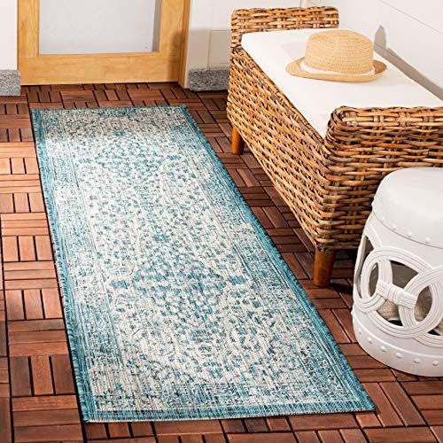 SAFAVIEH Washable Rug Outdoor Courtyard Collection - 2'3" x 12' Runner, Teal & Cream, Non-Shedding & Easy Cleaning, Ideal for Patio, Entryway, Mudroom, Hallway, Kitchen (CY8720-372) by Unknown