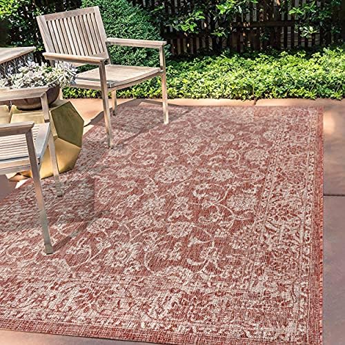JONATHAN Y Weave Floral Indoor Outdoor Area Rug 5X8 Red/Taupe, Tela Bohemian Textured for Backyard, Patio, Porch, Easy-Cleaning, High Traffic, Pet-Friendly, Non-Shedding (SMB100A-5) - Image 3